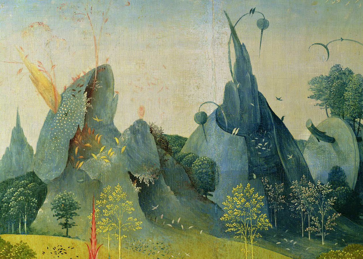 Eedenin puutarha, yksityiskohta The Garden of Earthly Delights -elokuvan oikeasta paneelista, n. 1500 (katso 37912 ja 146963) tekijältä Hieronymus Bosch