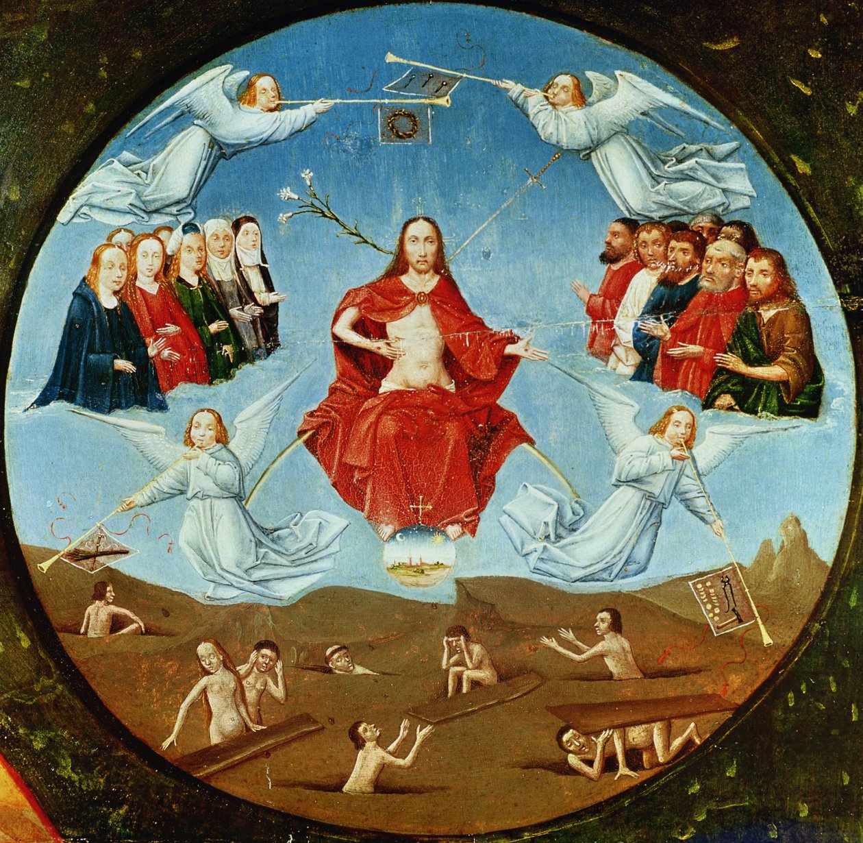 Tuomio, yksityiskohta taulukosta Seitsemän kuolemansyntiä ja neljä viimeistä asiaa, n. 1480 tekijältä Hieronymus Bosch