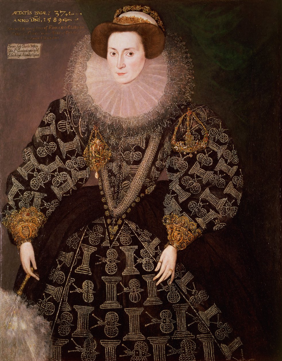 Frances Clinton, Lady Chandos (1552-1623), 1589 (öljy kankaalle siirretty paneelista) tekijältä Hieronymus Custodis