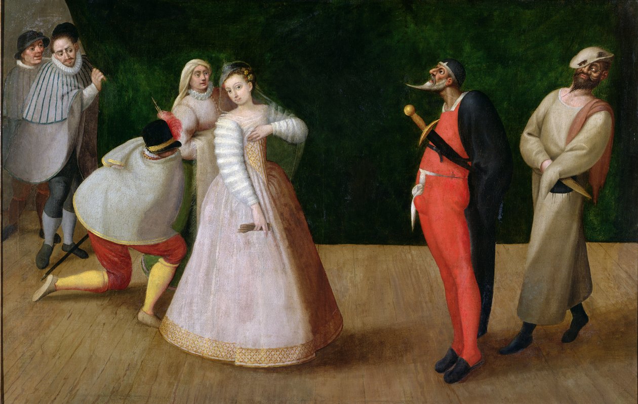 Compagnia dei Comici Gelosi Isabella Andreinin (1562-1604) kanssa, joka on esittänyt esityksen Pariisissa (katso myös 167901) tekijältä Hieronymus Francken