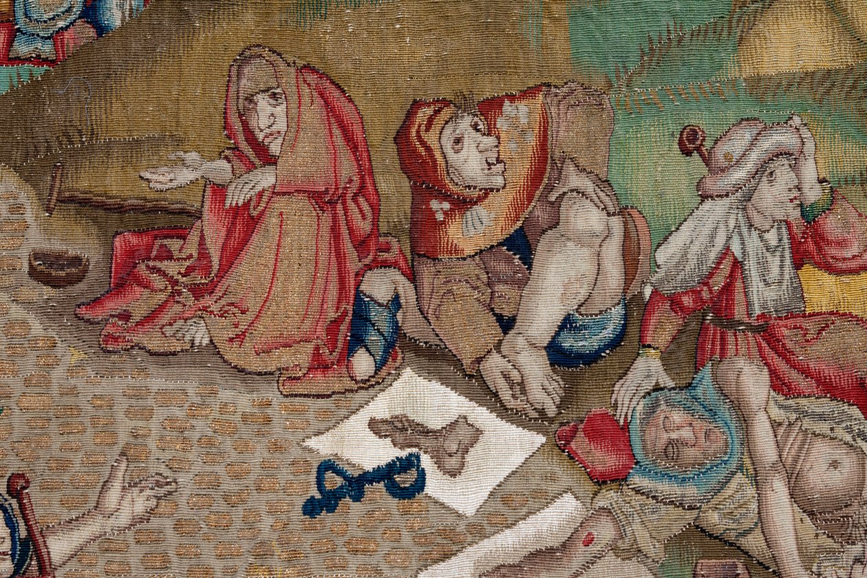 Hieronymus Boschin työn inspiroima kuvakudos, n. 1560 (kulta, hopea, silkki ja villa) tekijältä Hieronymus (after) Bosch