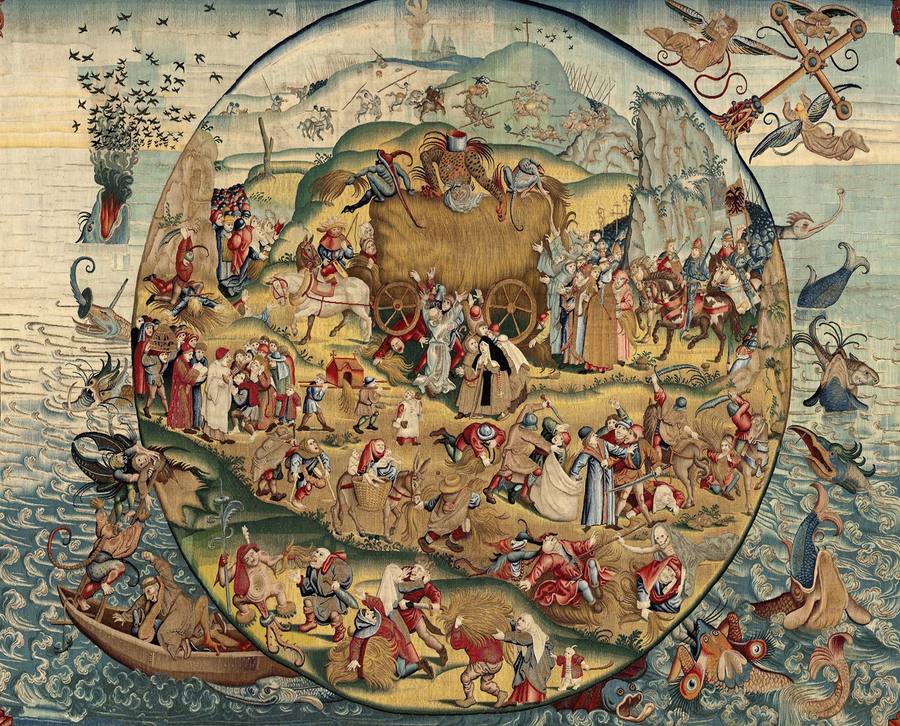 Hieronymus Boschin työn inspiroima kuvakudos, n. 1560 (kulta, hopea, silkki ja villa) tekijältä Hieronymus (after) Bosch