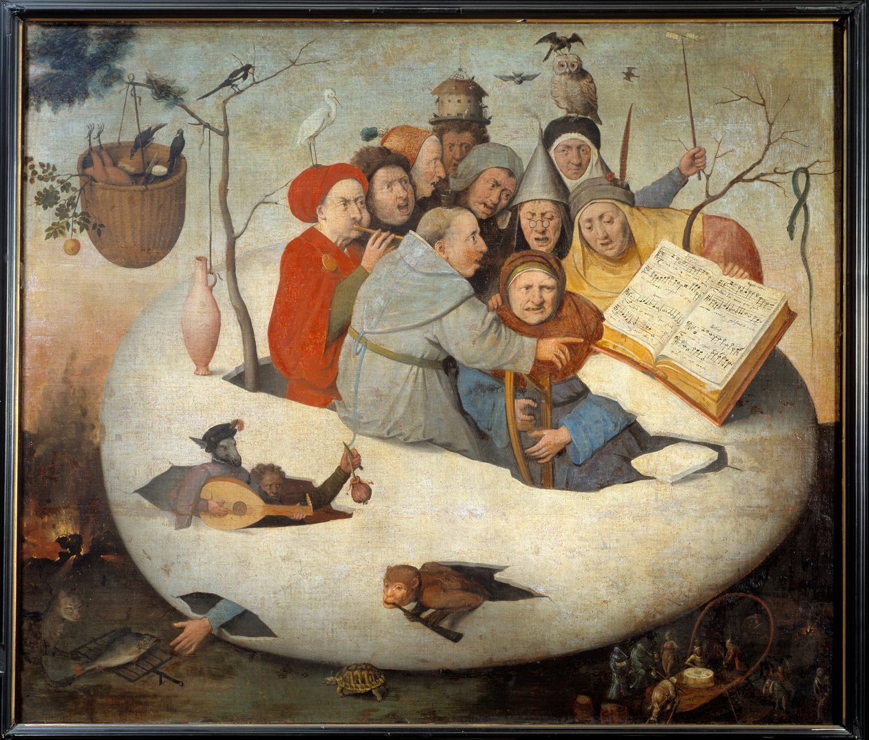 Konsertti munassa Alkemian satiiri, jota symboloi filosofinen muna. Maalaus Hieronymus Van Aekenin (Aken) mukaan, Jerome Bosch (1450-1516) 1400-luvun su. 1,08x1,26 m Lille, musee des Beaux Arts. - Konsertti munassa. Alkemian satiiri sym tekijältä Hieronymus (after) Bosch