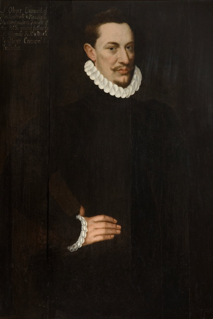 Sir Oliver Cromwell, n. 1580 (öljy paneelissa) tekijältä Hieronymus (circle of) Custodis