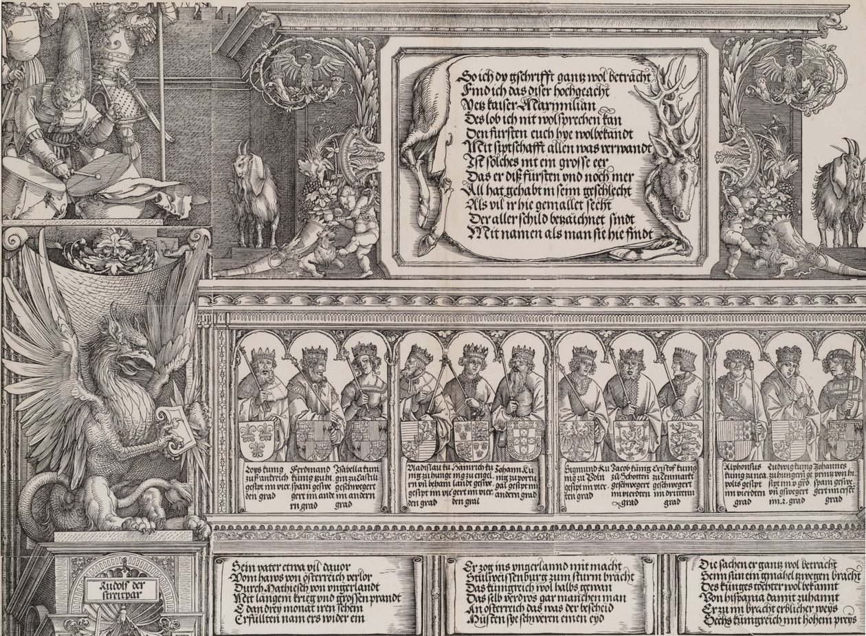 Oikean portaalin yläosa, jossa on merkintä polttarit, friisi ..., 1515. tekijältä Hieronymus Andreae
