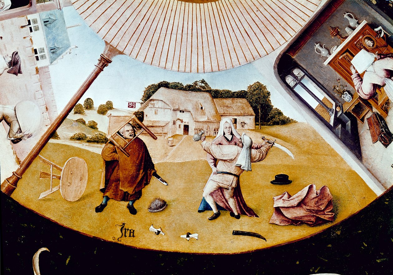 Suututtaa. Yksityiskohta seitsemän kuolemansyntiä ja neljä viimeistä asiaa (öljy paneelille tekijältä Hieronymus Bosch