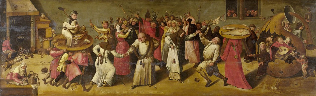 Taistelu karnevaalin ja paaston välillä, n. 1600-20 tekijältä Hieronymus Bosch