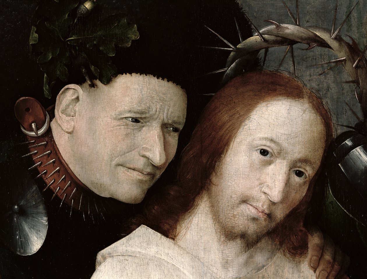 Christ Mocked (The Crowning with Thorns) n.1490-1500 (öljy paneelissa) (29114:n yksityiskohta) tekijältä Hieronymus Bosch