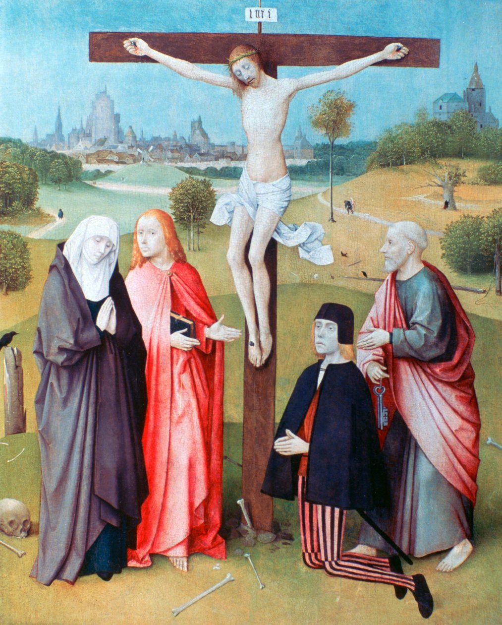 Kristus ristillä lahjoittajien ja pyhien kanssa, n. 1480-1516 tekijältä Hieronymus Bosch