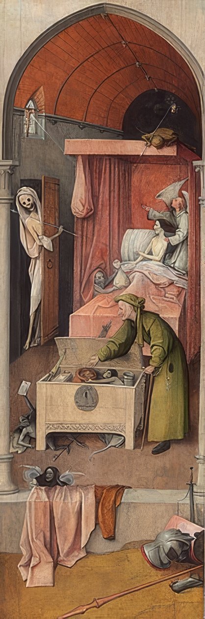 Kuolema ja äijä. Noin 1485/1490 tekijältä Hieronymus Bosch
