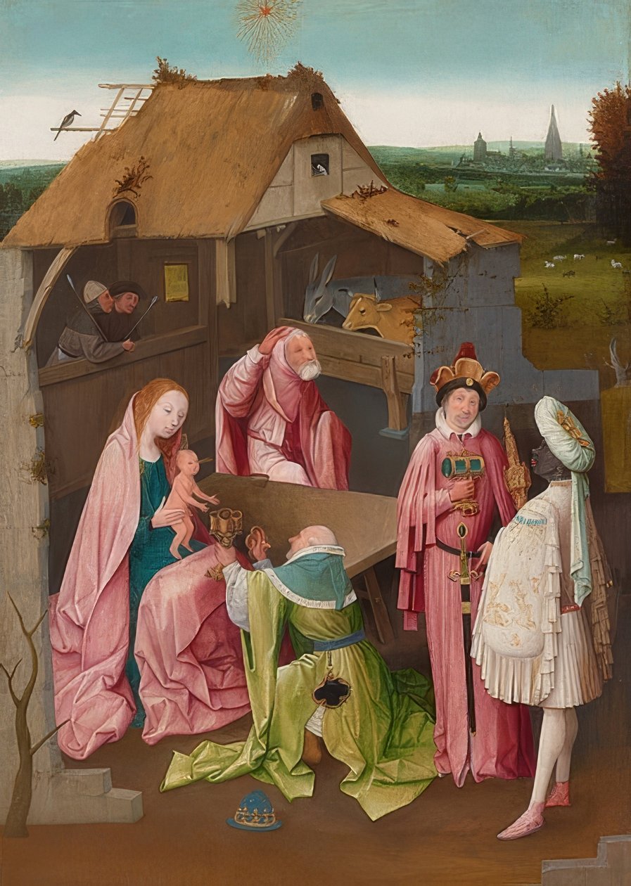 Maagien palvonta. Noin 1490-1510 tekijältä Hieronymus Bosch