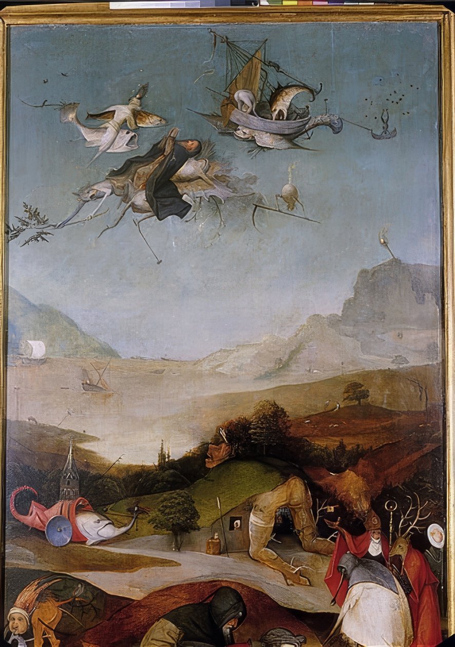 Pyhän Antoniuksen kiusaus (Triptycon, yksityiskohta vasemmasta siivestä) tekijältä Hieronymus Bosch