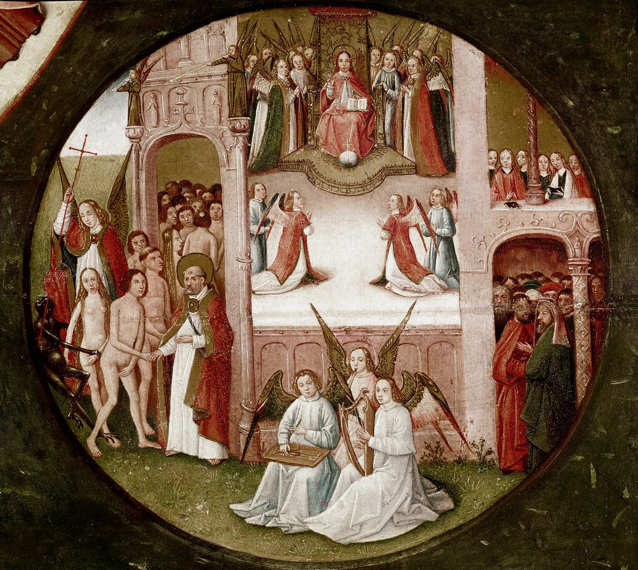 Paratiisi. Yksityiskohta seitsemän kuolemansyntiä ja neljä viimeistä asiaa (öljy paneelille tekijältä Hieronymus Bosch