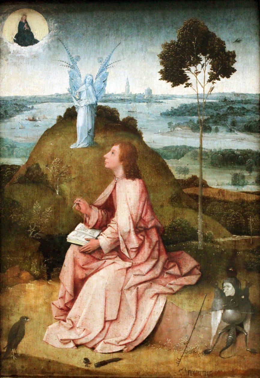 Pyhä Johannes evankelista Patmoksella
Vaihtoehtoinen nimi(t):
 Johannes Patmoksella
Johannes Patmoksella tekijältä Hieronymus Bosch