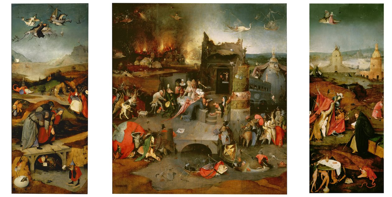 Pyhän Antoniuksen kiusaus, n. 1501 tekijältä Hieronymus Bosch