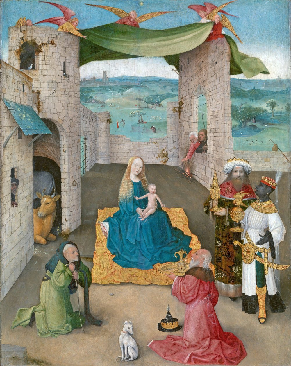 Maagisten palvominen, n.1475 (öljyä ja kultaa tammelle). tekijältä Hieronymus Bosch
