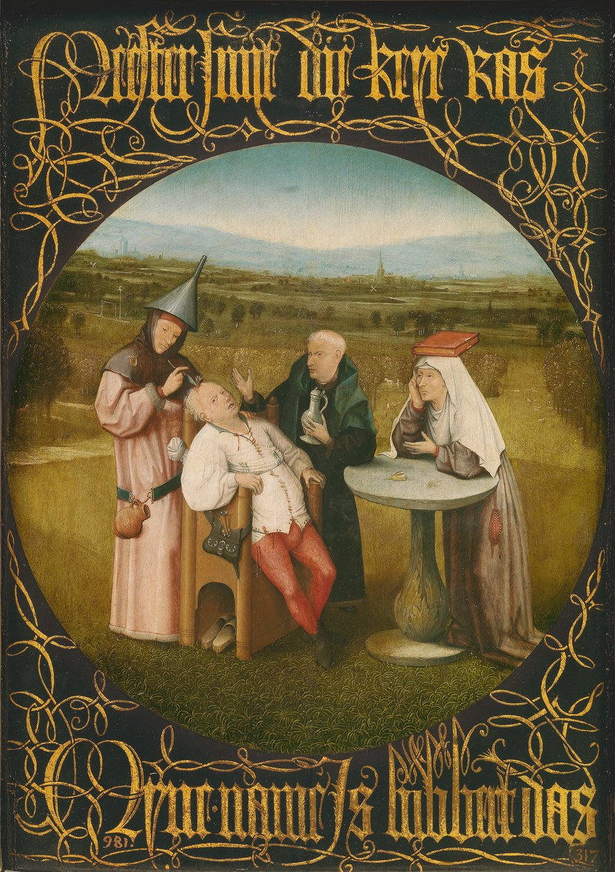 The Cure of Folly, n. 1494 (öljy paneelille) tekijältä Hieronymus Bosch
