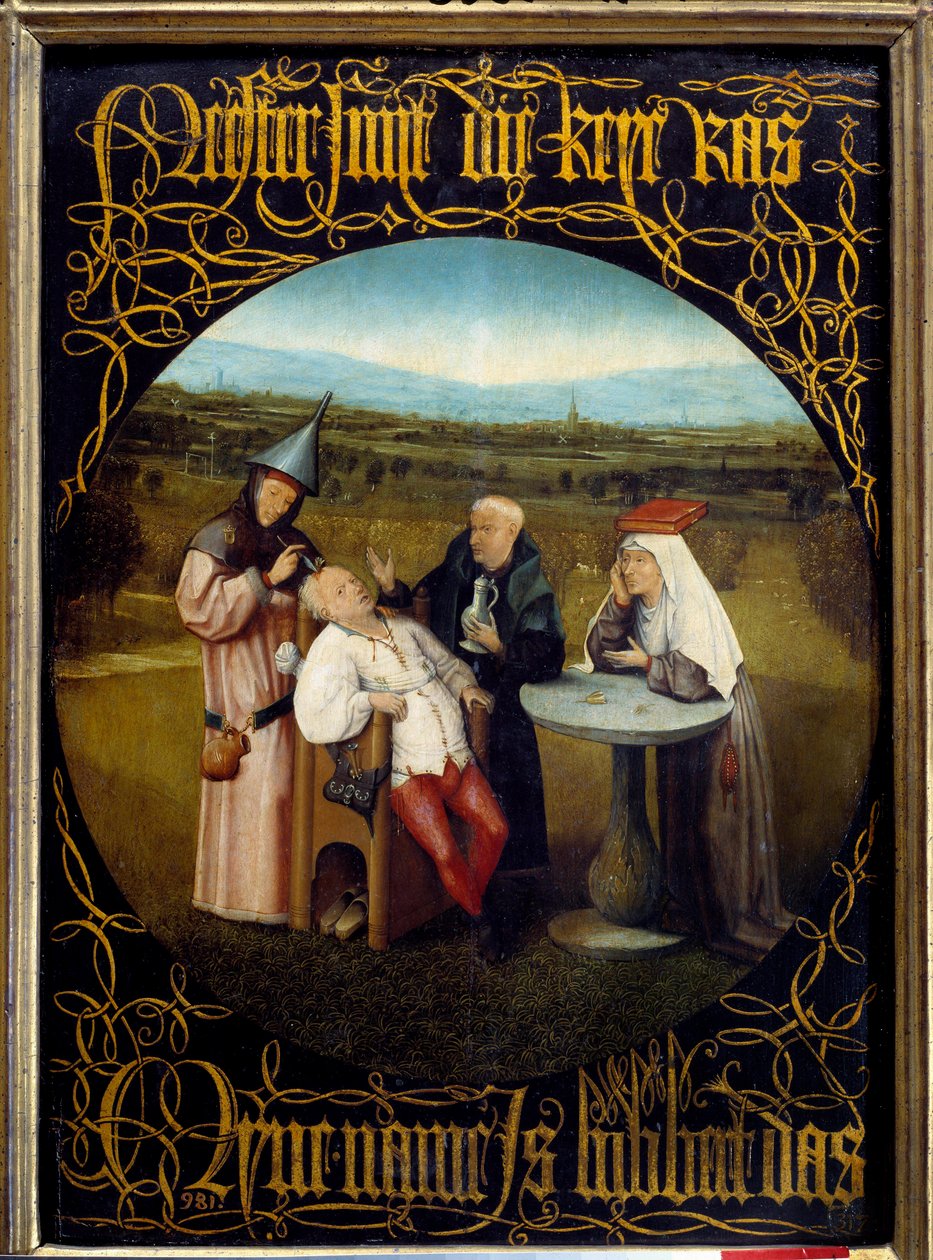 Folien kiven louhinta. Hieronymus Van Aekenin (Aken) maalaus, Jerome Bosch (1450-1516) tekijältä Hieronymus Bosch