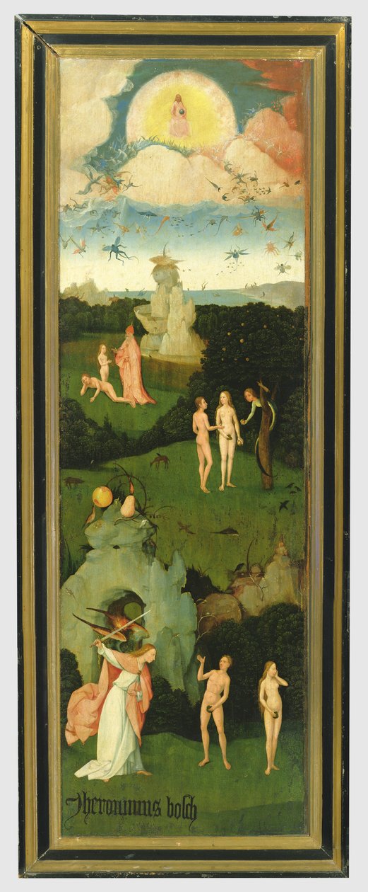Haywain: Eedenin puutarhaa kuvaavan triptyykin vasen siipi, n. 1500 (paneeli) tekijältä Hieronymus Bosch