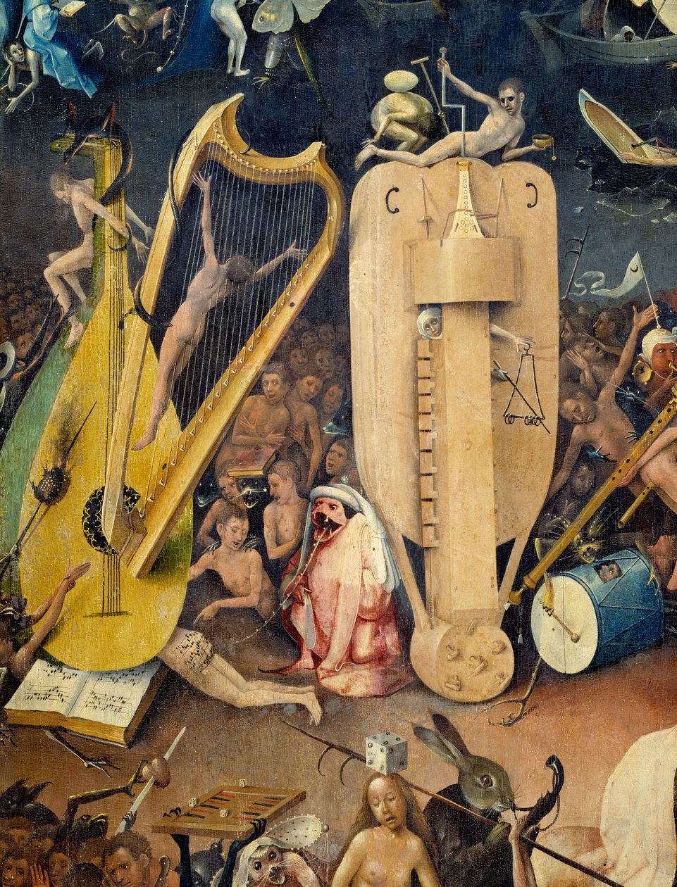 Hieronymus Van Akenin (Aken) Jerome Boschin (1450-1516) "The Garden of Terrestrial Delics" -triptyykin oikean osan helvetin yksityiskohta tekijältä Hieronymus Bosch