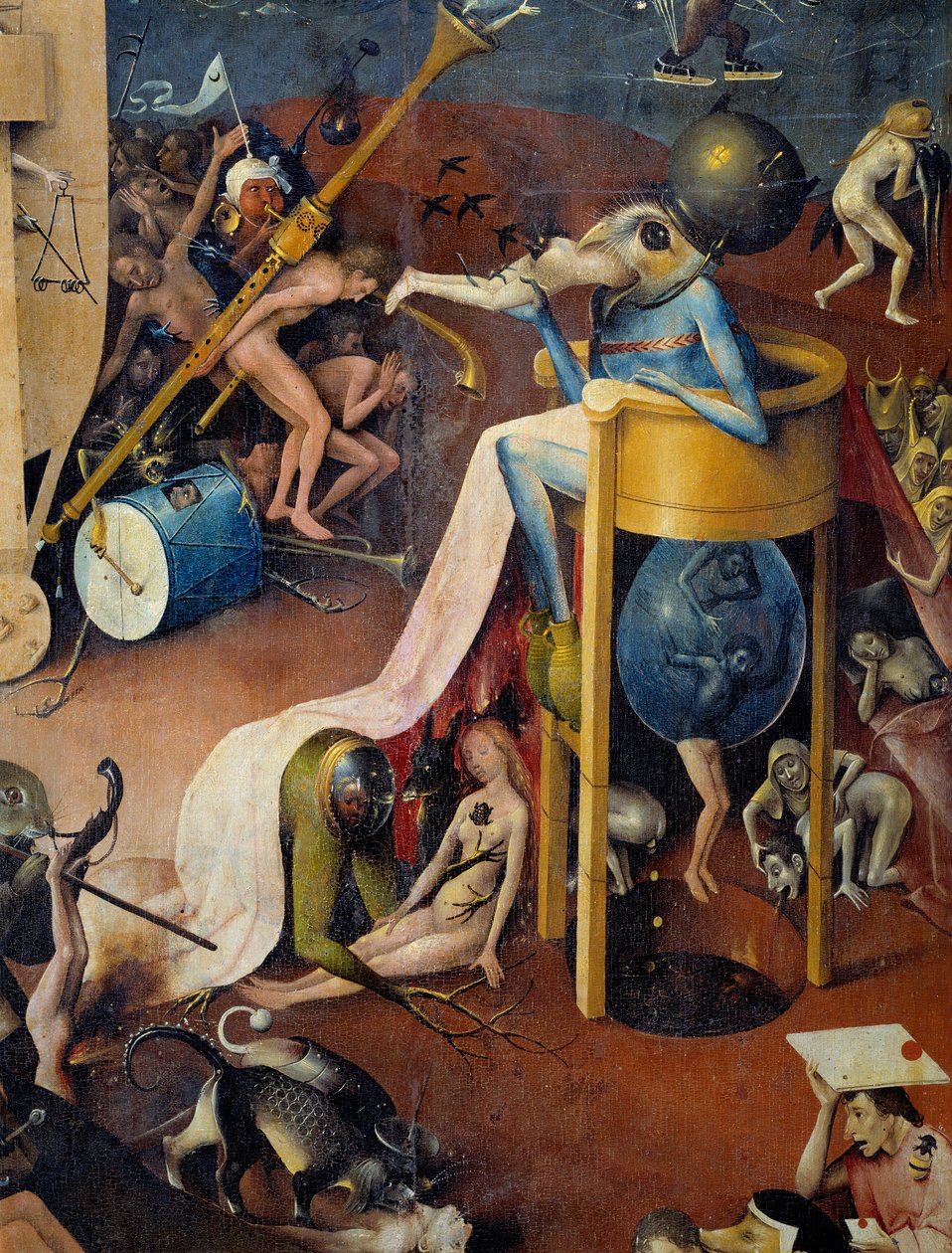 Hieronymus Van Akenin (Aken) Jerome Boschin (1450-1516) "The Garden of Terrestrial Delics" -triptyykin oikean osan helvetin yksityiskohta tekijältä Hieronymus Bosch