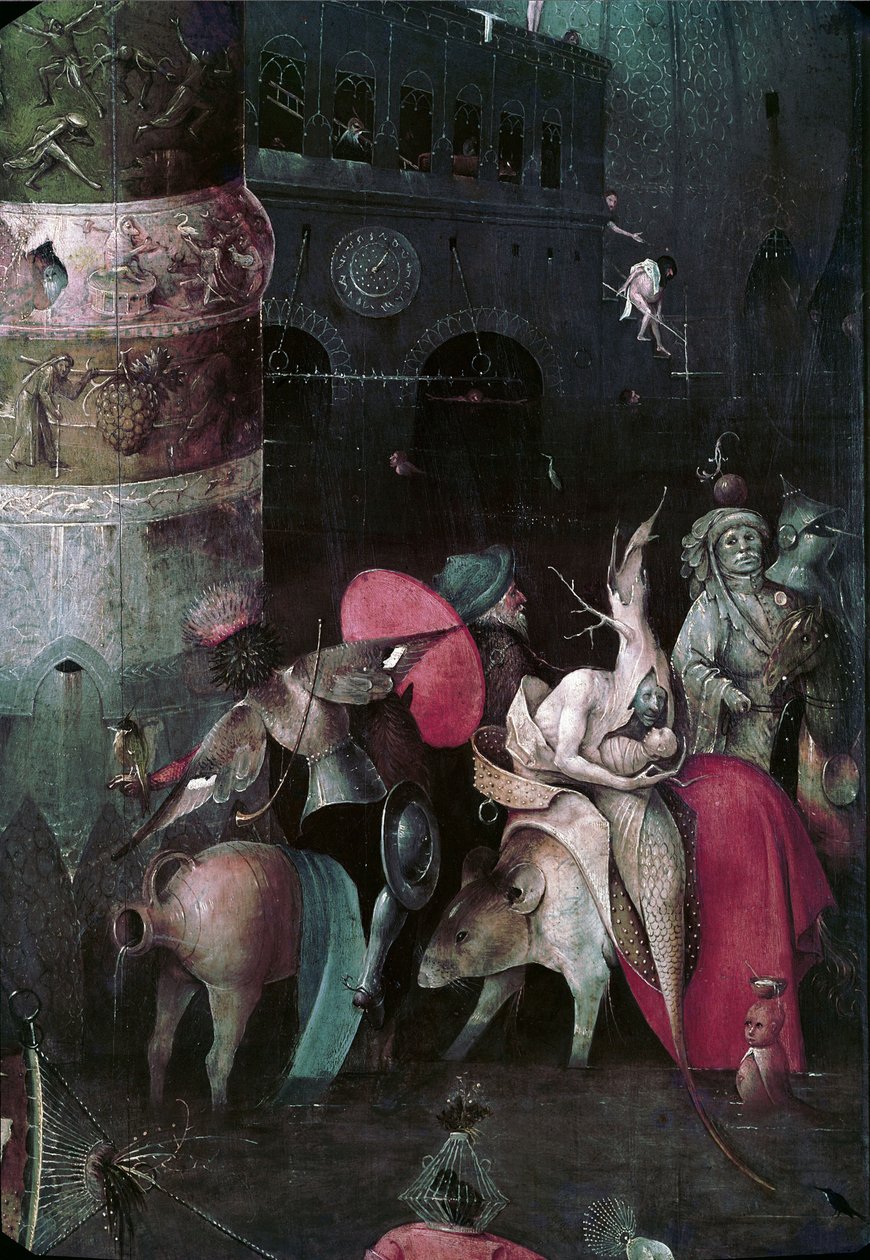 Pyhän Antoniuksen kiusaus Yksityiskohta triptyykin keskipaneelista, vuosien 1495 ja 1515 välillä tekijältä Hieronymus Bosch