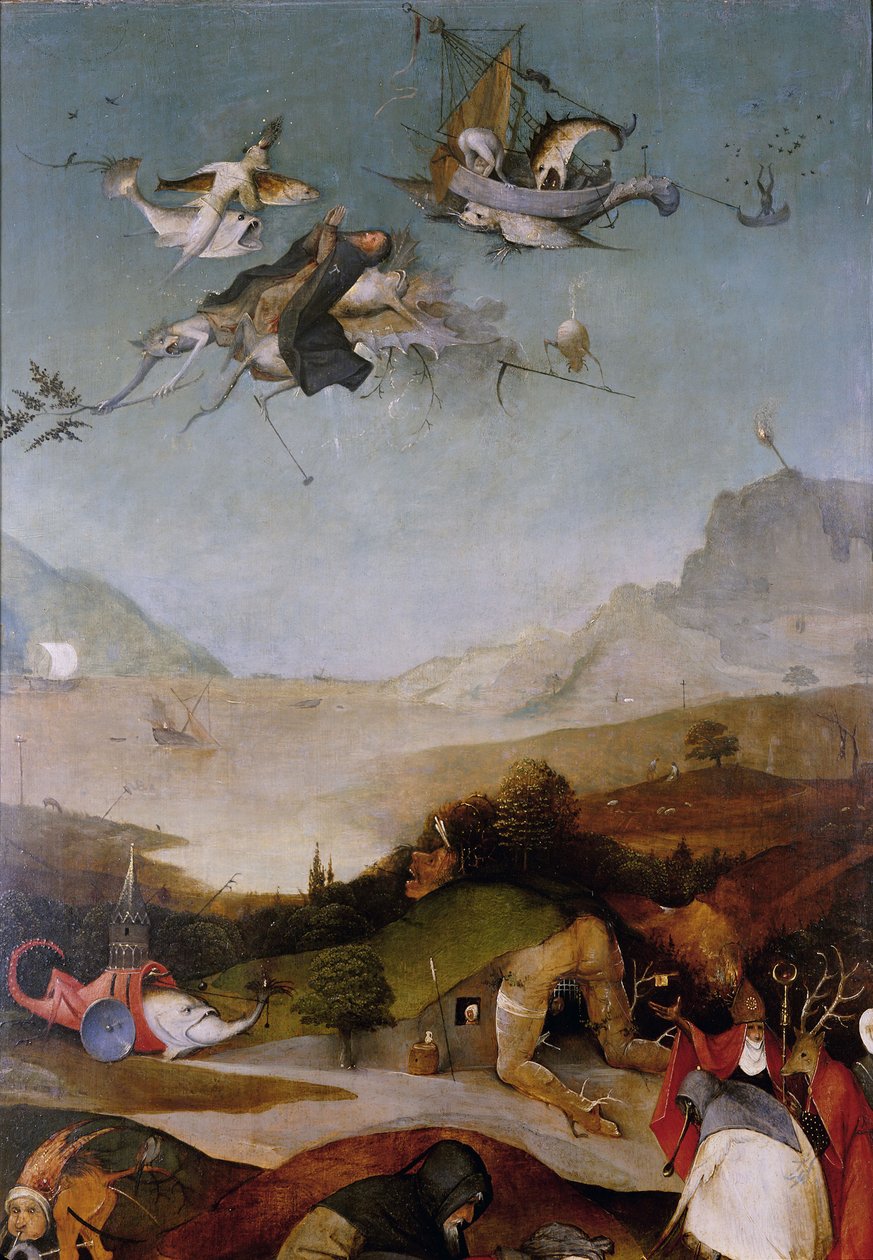 Pyhän Antoniuksen kiusaus Yksityiskohta triptyykin vasemmasta siivestä, vuosien 1495 ja 1515 välillä tekijältä Hieronymus Bosch