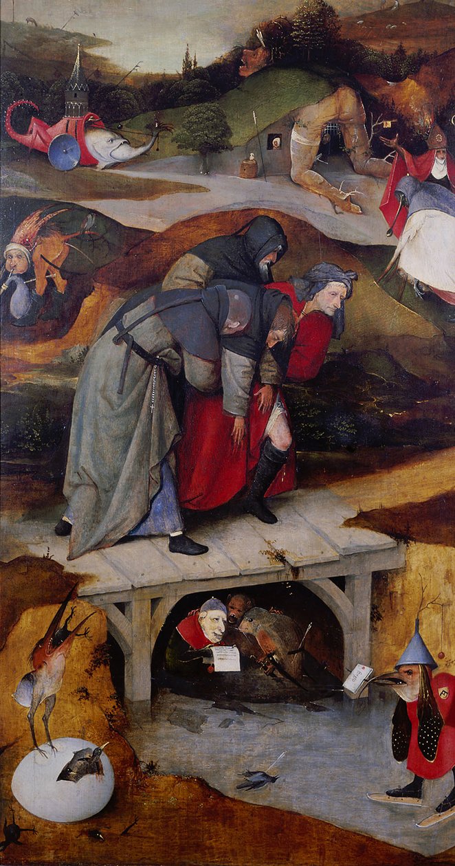 Pyhän Antoniuksen kiusaus Yksityiskohta triptyykin vasemmasta siivestä, vuosien 1495 ja 1515 välillä tekijältä Hieronymus Bosch