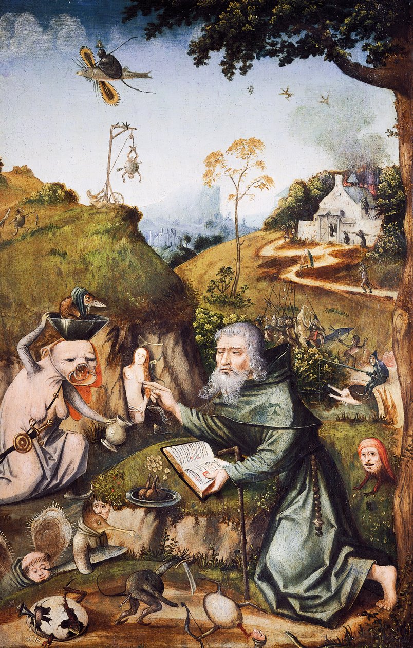 Pyhän Antoniuksen kiusaus, Hieronymus Bosch (n. 1450-1516), öljy paneelille. Alankomaat tekijältä Hieronymus Bosch