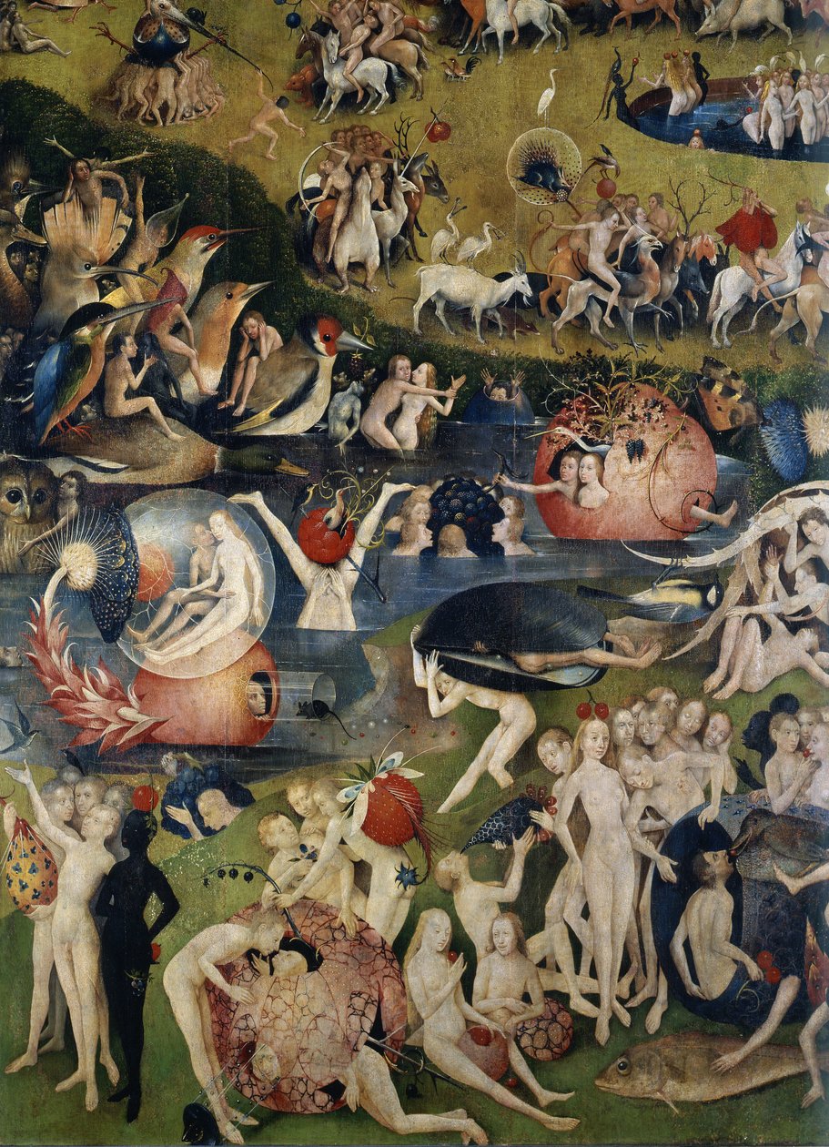 Herkkujen puutarha. Yksityiskohta triptyykin keskiosasta tekijältä Hieronymus Bosch