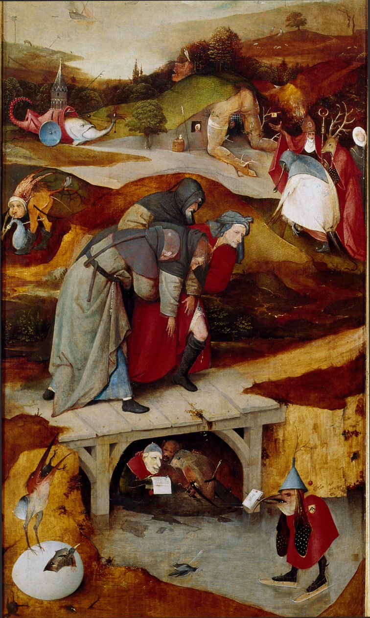 Kiusausten triptyykki (yksityiskohta) 1505-1506 (öljy kankaalle) tekijältä Hieronymus Bosch