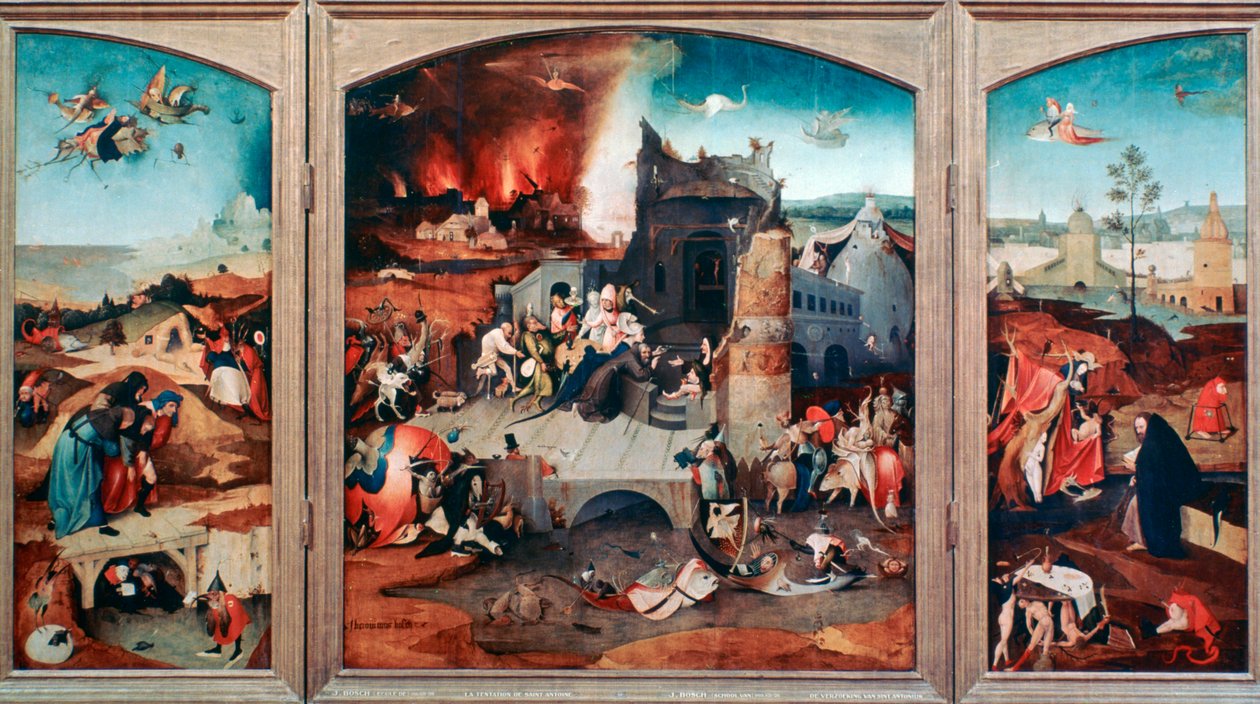 Pyhän Antoniuksen kiusauksen triptyykki, c1480-1516 tekijältä Hieronymus Bosch