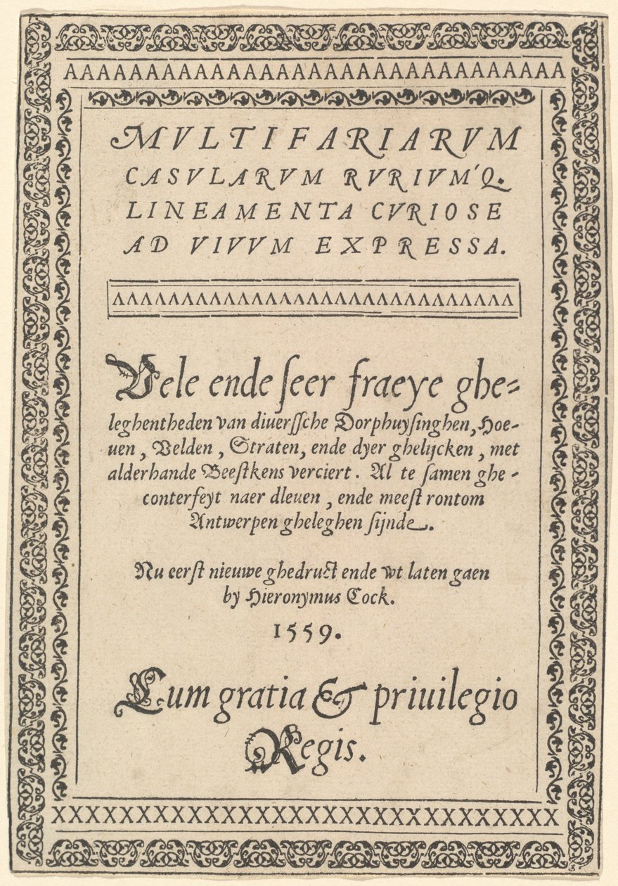 ”Multifariarum Casularum” -teoksen otsikkosivu tekijältä Hieronymus Cock