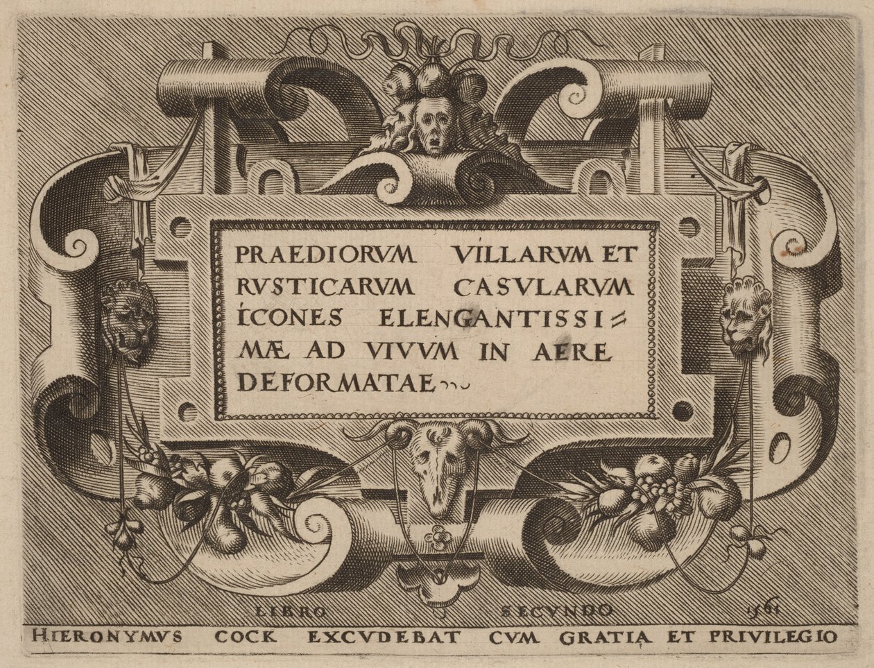 ”Praediorum Villarum” -teoksen otsikkosivu tekijältä Hieronymus Cock