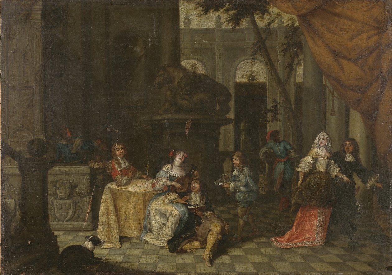 Tyylikäs yritys terassilla, 1669 tekijältä Hieronymus Janssens