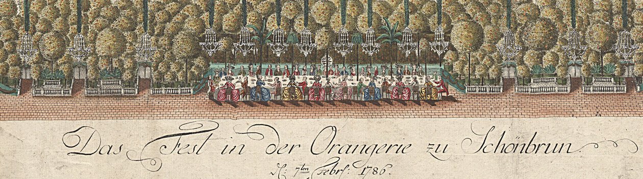 Saksa: Juhlat Schönbrunnin orangerian tiloissa - 7. helmikuuta 1786 tekijältä Hieronymus Loschenkohl