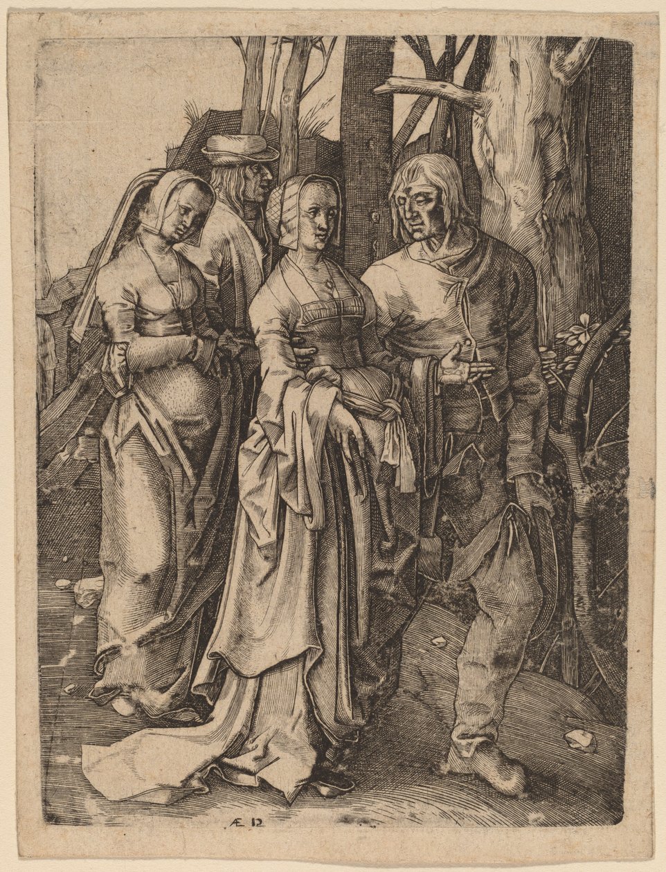 Kaksi paria metsässä tekijältä Hieronymus Wierix after Lucas van Leyden