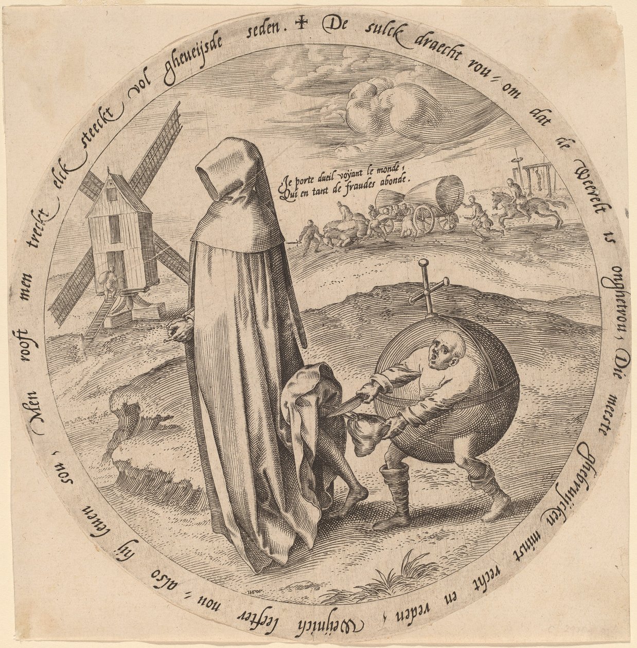 Maailman ryöstää misantrooppi tekijältä Hieronymus Wierix after Pieter Bruegel the Elder