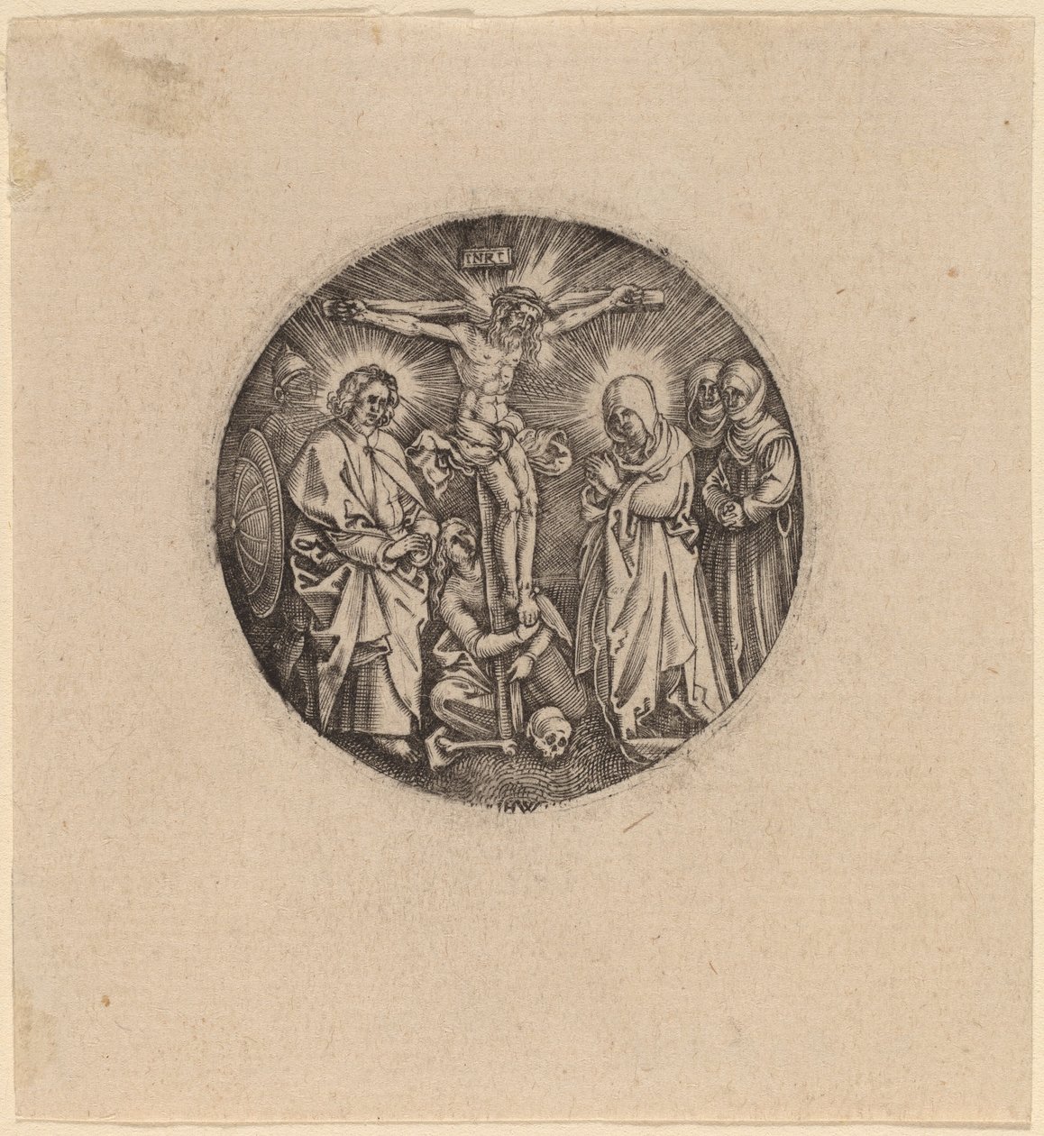 Ristiinnaulitsemista kutsuttiin Maxmilianin miekkapommeliksi tekijältä Hieronymus Wierix and Antonie Wierix after Albrecht Dürer