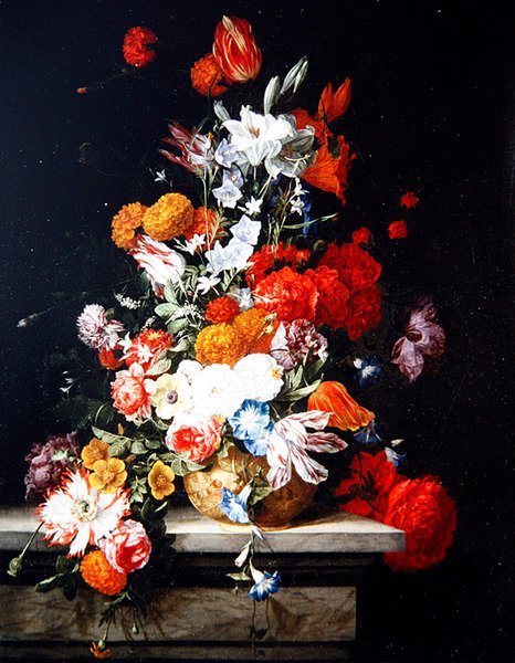 Mixed Flowers in a Gilt Vase (öljy paneelille) tekijältä Hieronymus the Elder Galle