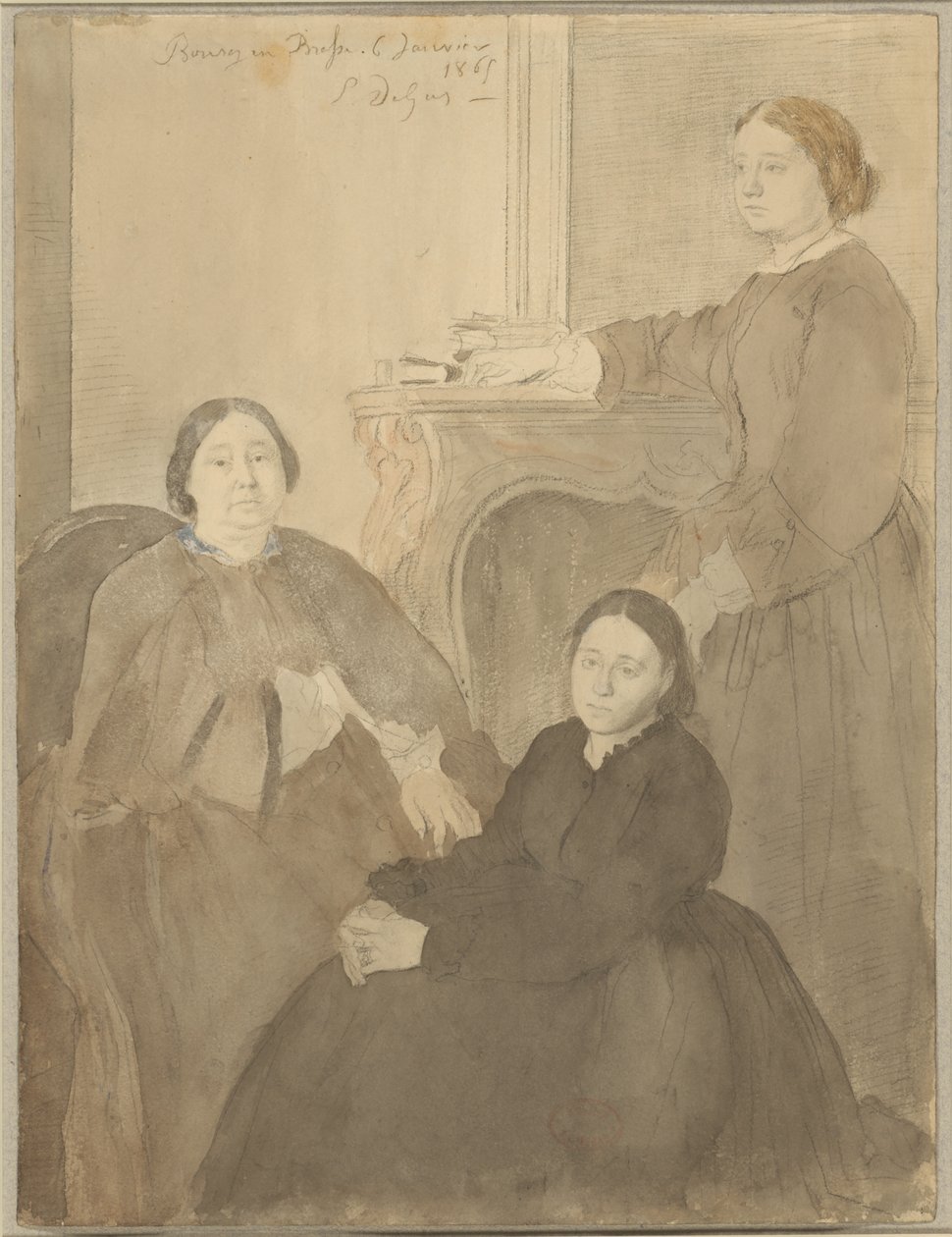 Mme Michel Musson ja hänen tyttärensä Estelle ja Désirée. tekijältä Hilaire Germain Edgar Degas