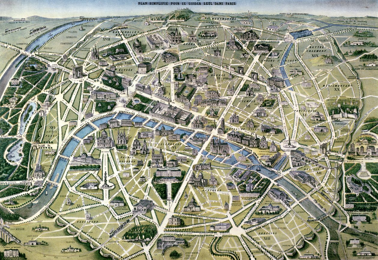 Pariisin kartta paroni Georges Haussmannin (1809-91) Grands Travaux