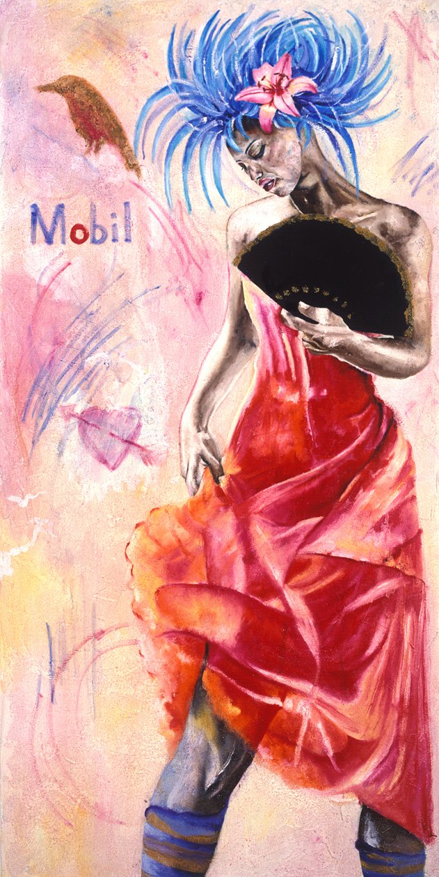 Dancer with Graffiti, 2003 (öljy kultalehdellä kankaalle) tekijältä Hilary Dunne
