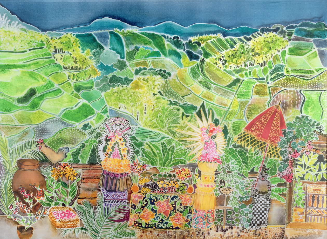 Kedewatan, Bali, 1997 (värilliset musteet silkille) tekijältä Hilary Simon