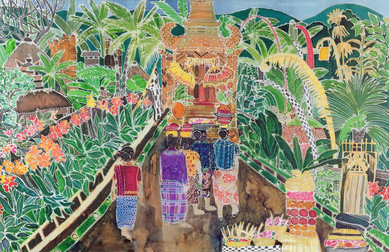 Kulkue, Peliatan, Bali, 1996 (värilliset tussit silkille). tekijältä Hilary Simon