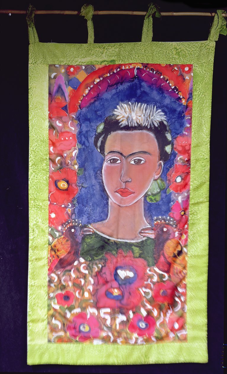 Kunnioitusta Frida Kahlolle (1910-54) 2005 (väriaineita silkille) tekijältä Hilary Simon