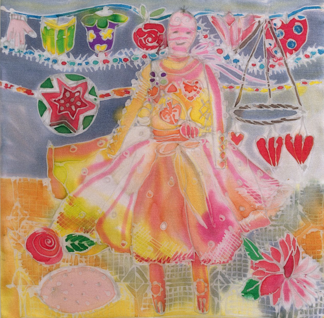 Fairy with Hearts and Flowers, 2006 (värit silkille) tekijältä Hilary Simon
