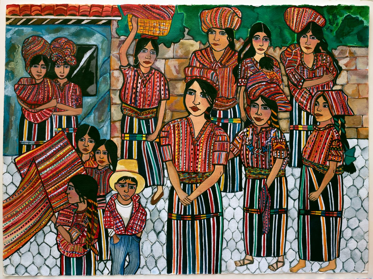 Guatemalan Girls, Solola, 2023 (akvarelli paperille) tekijältä Hilary Simon