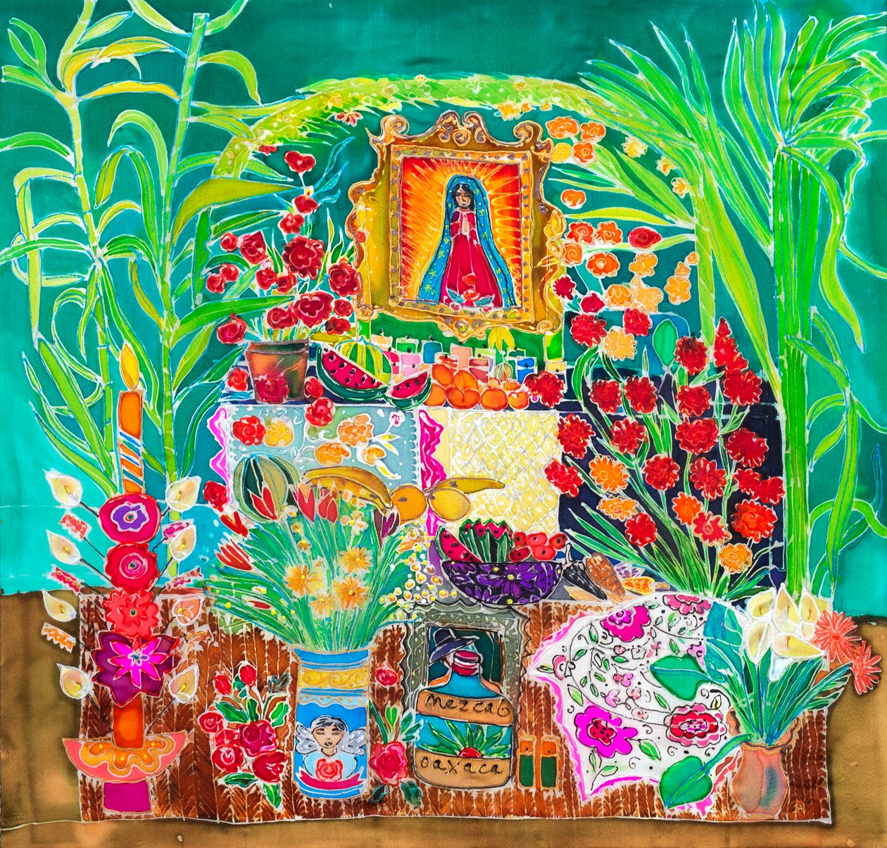 Shrine, Day of the Dead, Oaxaca, 2023 (värit silkillä) tekijältä Hilary Simon
