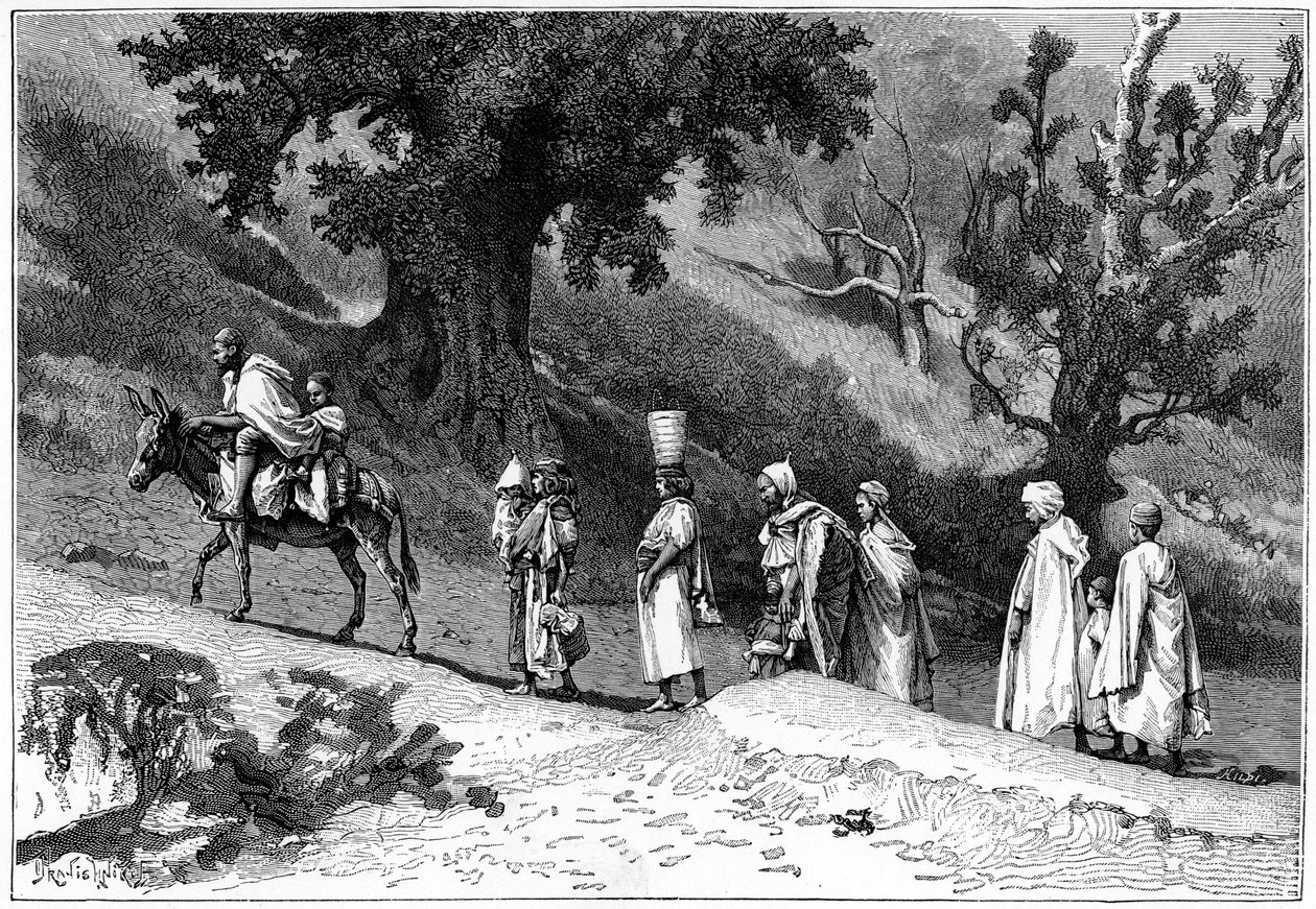 Kabyle perheryhmä matkustaa, Algeria, c1890 tekijältä Hildibrand